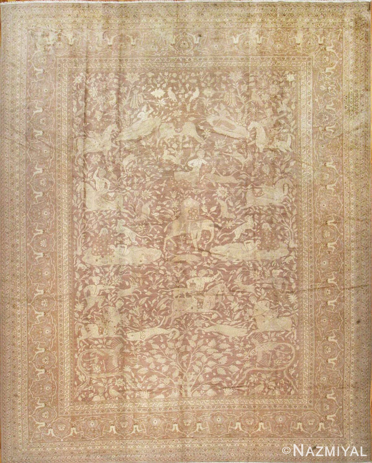 Large Shabby Chic Antique Amritsar Indian Hunting Rug #42296 by Nazmiyal Antique Rugs