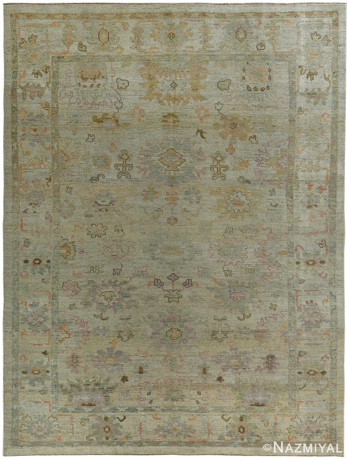 Soft Green Modern Turkish Oushak Rug 60385 by Nazmiyal NYC
