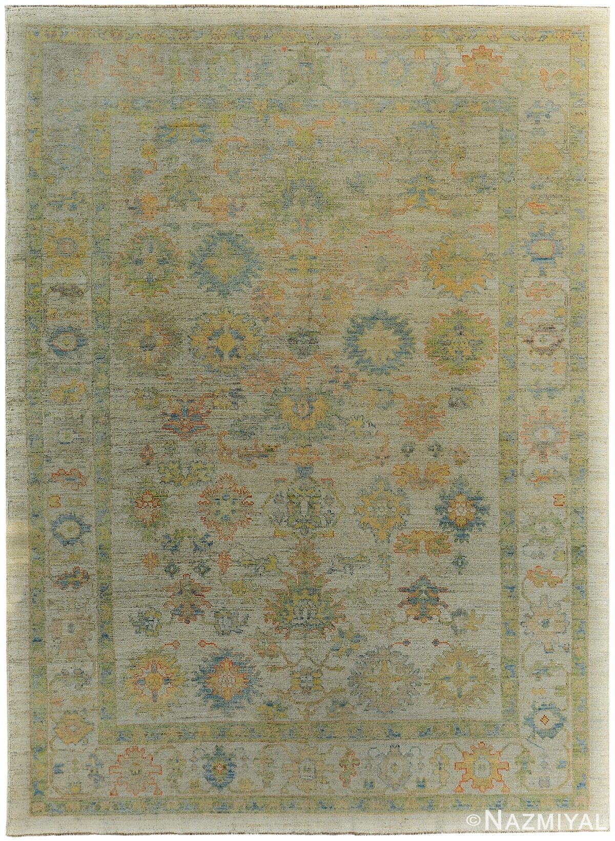 Soft Green Modern Turkish Oushak Rug 60392 by Nazmiyal NYC