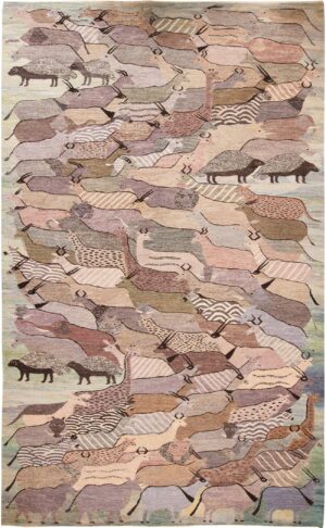 Animal Design Vintage Scandinavian Swedish Kilim Rug 70725 by Nazmiyal NYC