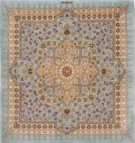 Square Silk Vintage Persian Qum Rug 70793 by Nazmiyal NYC
