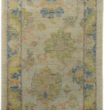 Details Green and Blue Modern Turkish Oushak Runner Rug 60402 by Nazmiyal NYC