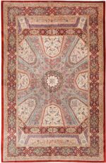 Fine Floral Geometric Vintage Persian Silk Qum Rug 70785 by Nazmiyal NYC