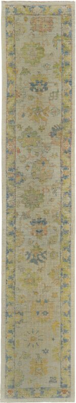 Green and Blue Modern Turkish Oushak Runner Rug 60402 by Nazmiyal NYC