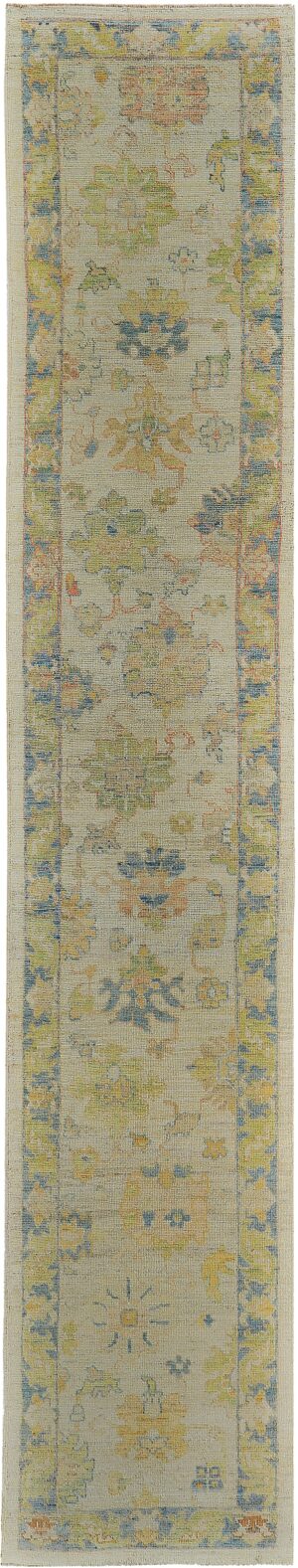 Green and Blue Modern Turkish Oushak Runner Rug 60402 by Nazmiyal NYC