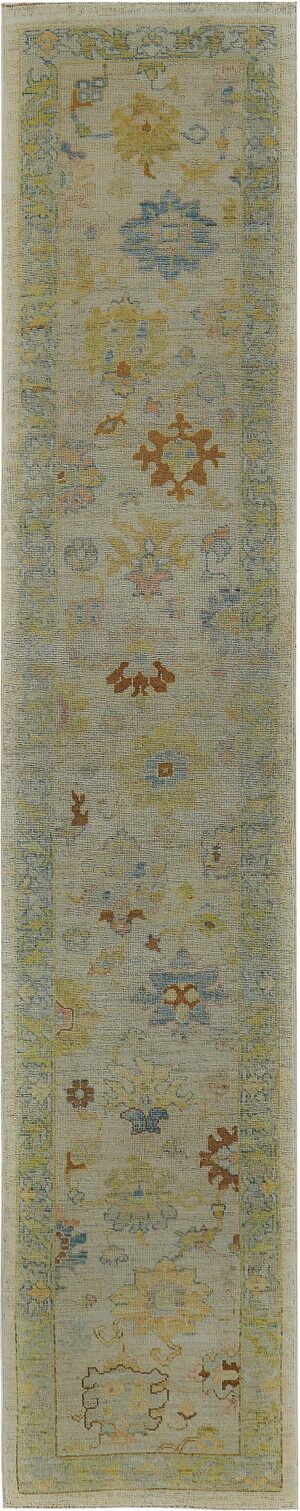 Green Floral Modern Turkish Oushak Runner Rug 60397 by Nazmiyal NYC