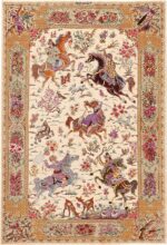 Hunting Design Vintage Persian Silk Qum Rug 70781 by Nazmiyal NYC