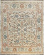 Ivory Background Modern Turkish Oushak Rug 60406 by Nazmiyal NYC