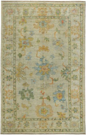 Light Green Floral Modern Turkish Oushak Rug 60408 by Nazmiyal NYC