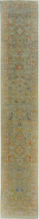 Light Green Modern Turkish Oushak Runner Rug 60400 by Nazmiyal NYC