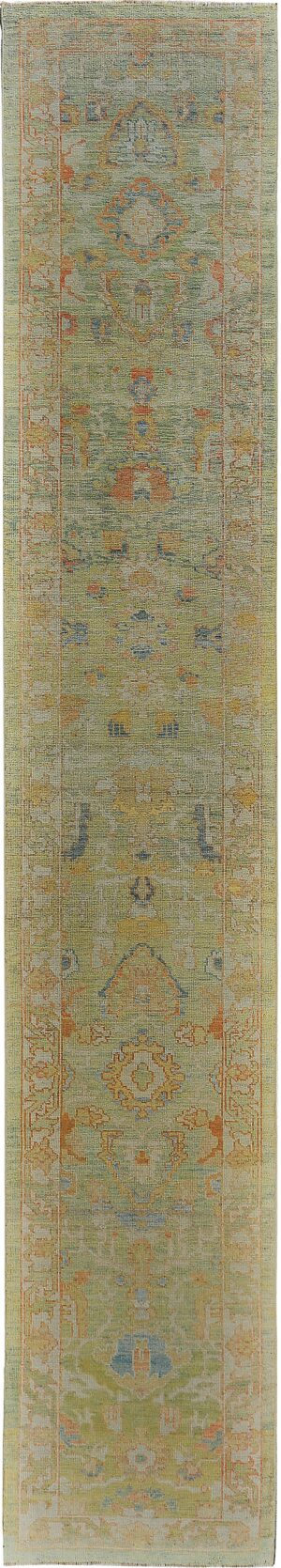 Light Green Modern Turkish Oushak Runner Rug 60400 by Nazmiyal NYC