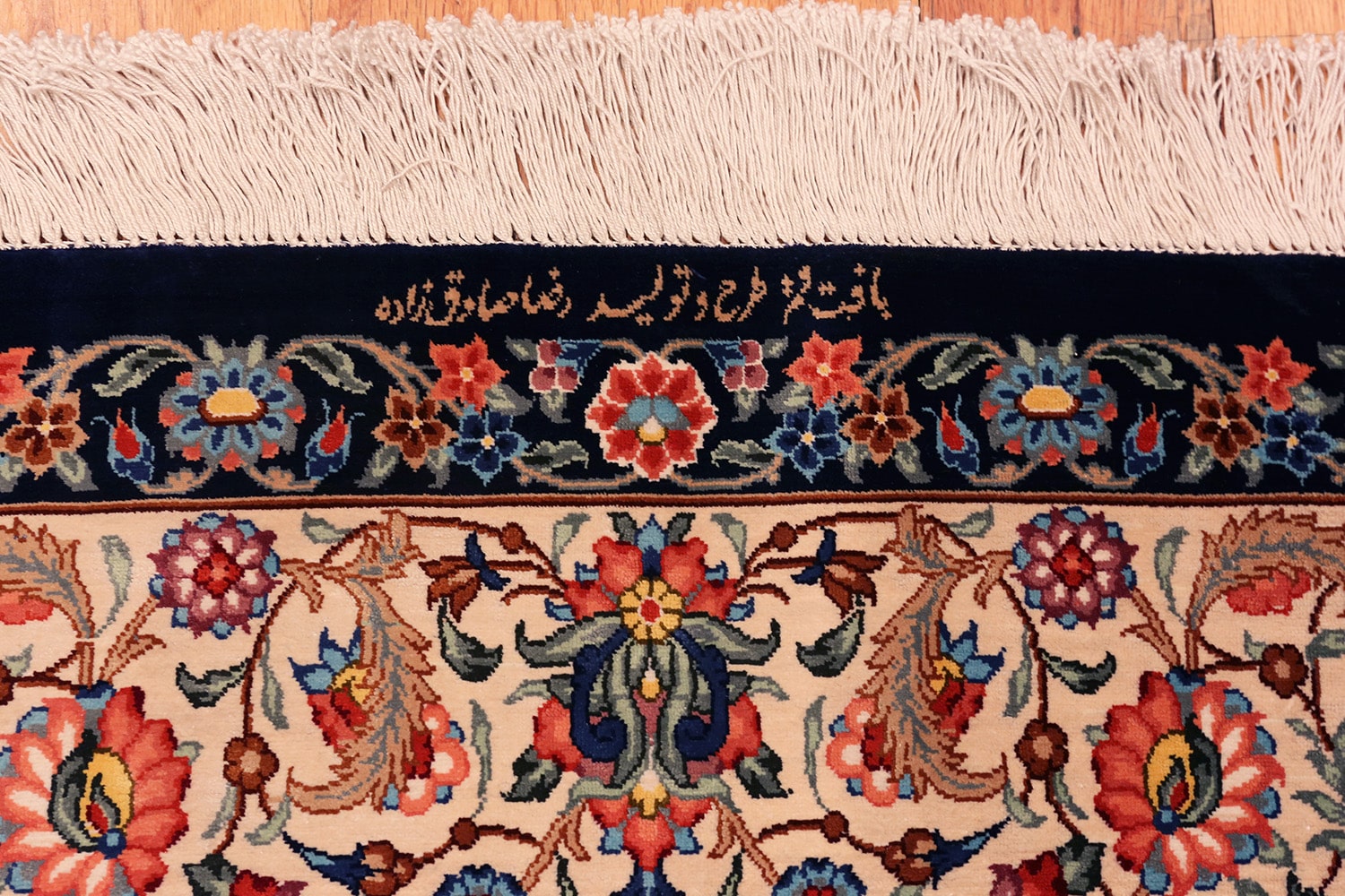 Blue Background Floral Vintage Persian Silk Qum Rug 70787 by Nazmiyal