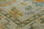 Texture Of Light Green Floral Modern Turkish Oushak Rug 60408 by Nazmiyal NYC
