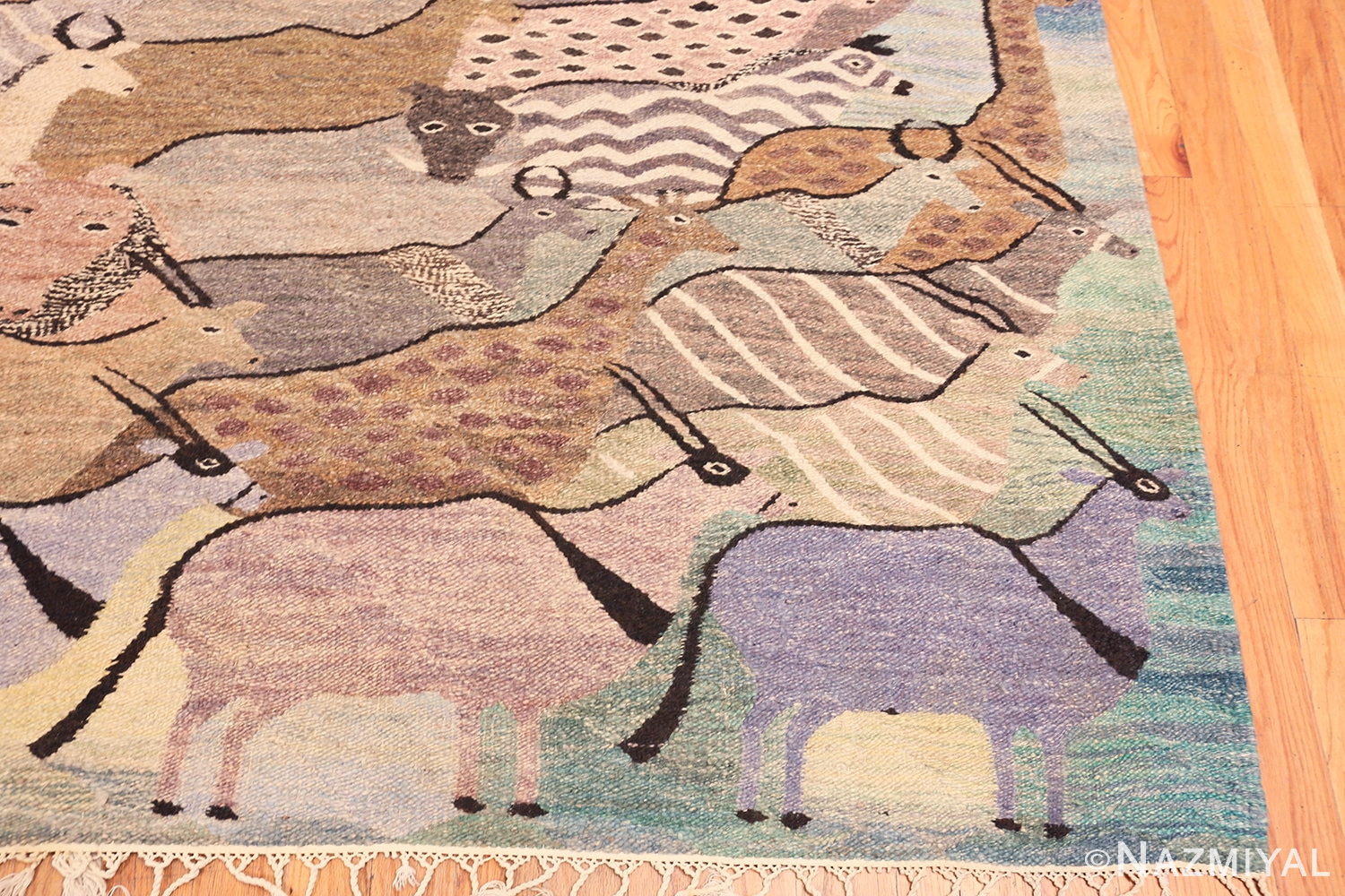 Corner Of Animal Design Vintage Scandinavian Swedish Kilim Rug 70725 by Nazmiyal NYC