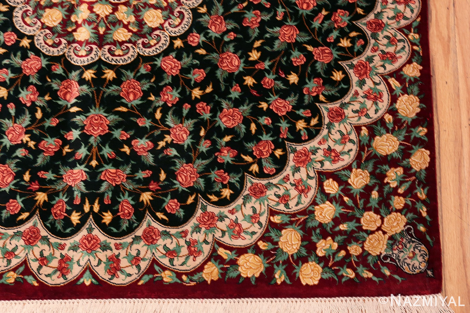 Corner Of Small Vintage Persian Silk Qum Rug 70780 by Nazmiyal NYC