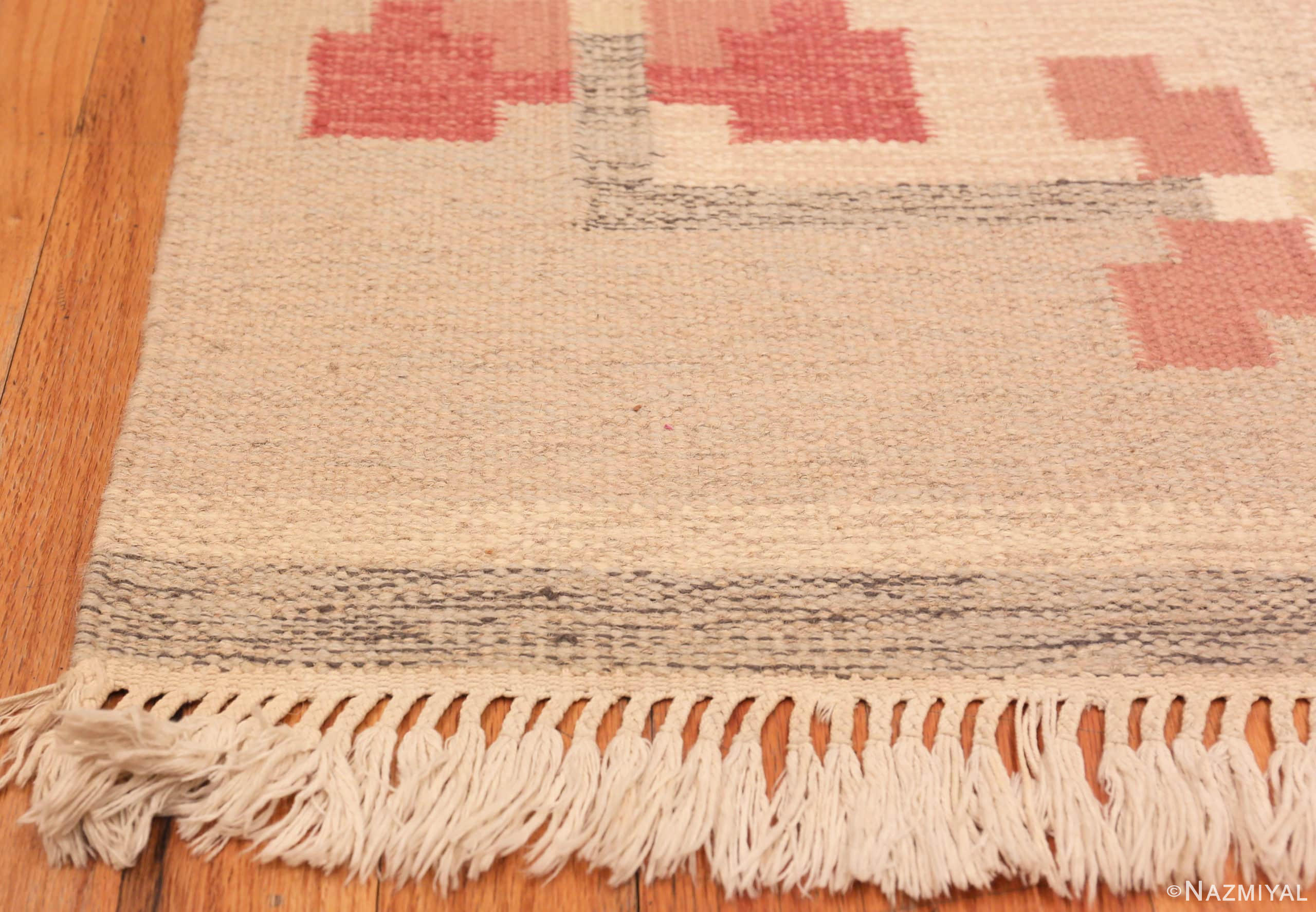 Corner Of Vintage Flat Woven Swedish Kilim Scandinavian Rug 48978 by Nazmiyal NYC