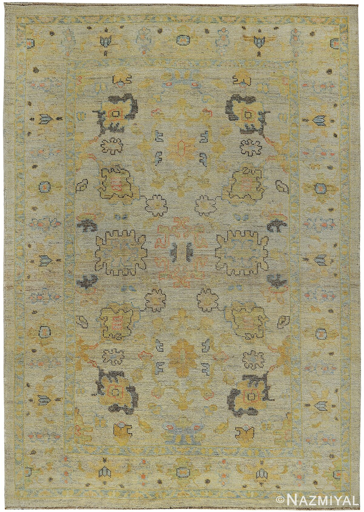 Floral Light Green Modern Turkish Oushak Carpet 60414 by Nazmiyal NYC