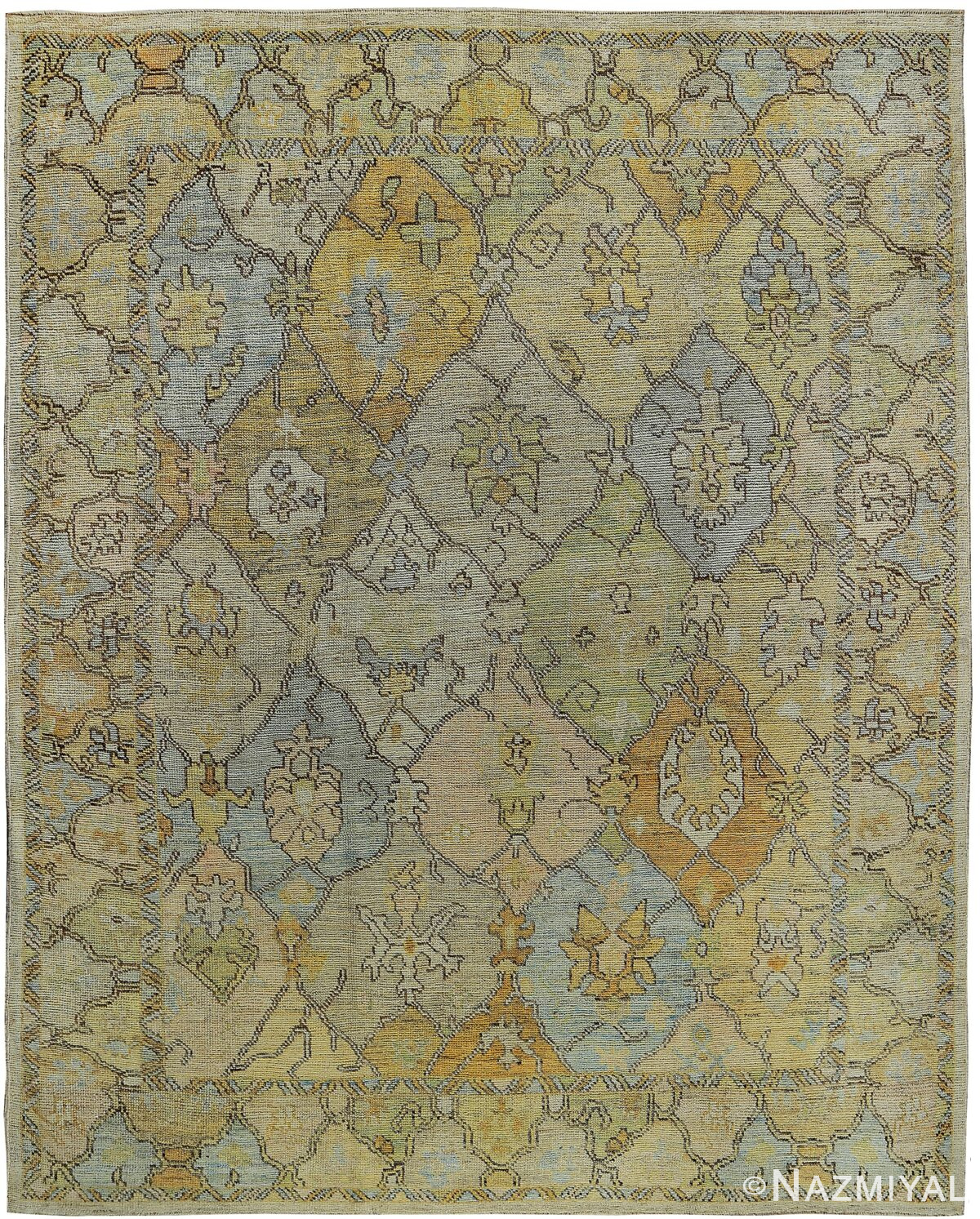 Garden Design Floral Modern Turkish Oushak Rug 60411 by Nazmiyal NYC