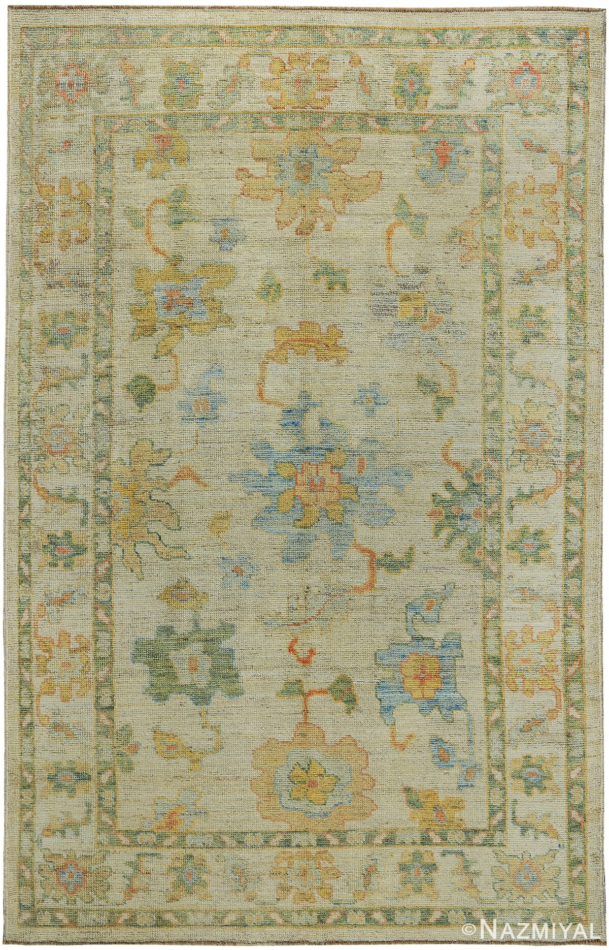 Light Green Floral Modern Turkish Oushak Rug 60408 by Nazmiyal NYC