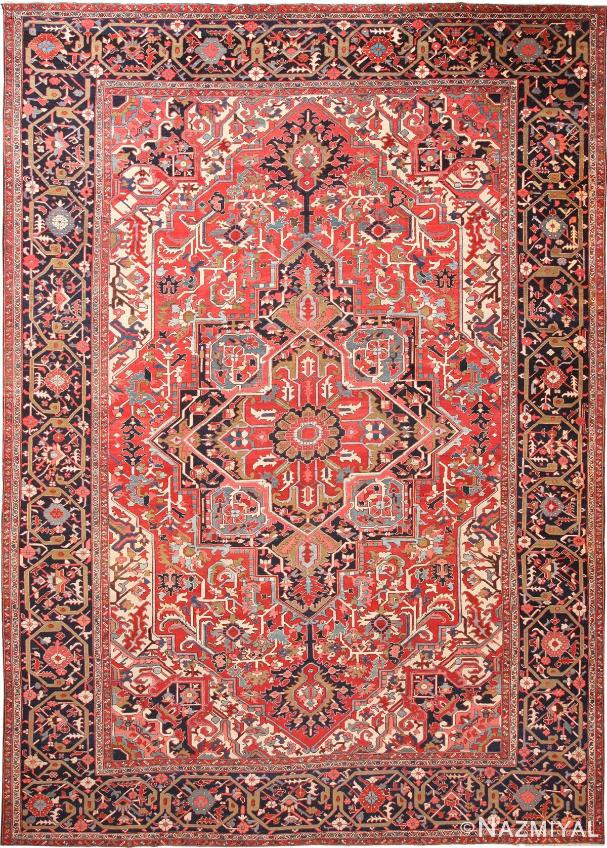 Big Geometric Antique Persian Heriz Rug #70774 by Nazmiyal NYC