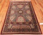 Whole View Of Fine Floral Geometric Vintage Persian Silk Qum Rug 70785 by Nazmiyal NYC