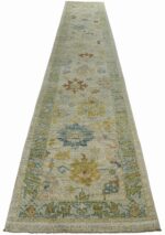 Whole View Of Green Floral Modern Turkish Oushak Runner Rug 60397 by Nazmiyal NYC