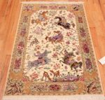 Whole View Of Hunting Design Vintage Persian Silk Qum Rug 70781 by Nazmiyal NYC