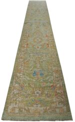 Whole View Of Light Green Modern Turkish Oushak Runner Rug 60400 by Nazmiyal NYC