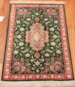 Whole View Of Vase Design Small Floral Vintage Persian Silk Qum Rug 70782 by Nazmiyal NYC