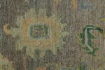 Close Up Grey Background Modern Turkish Oushak Rug 60427 by Nazmiyal NYC