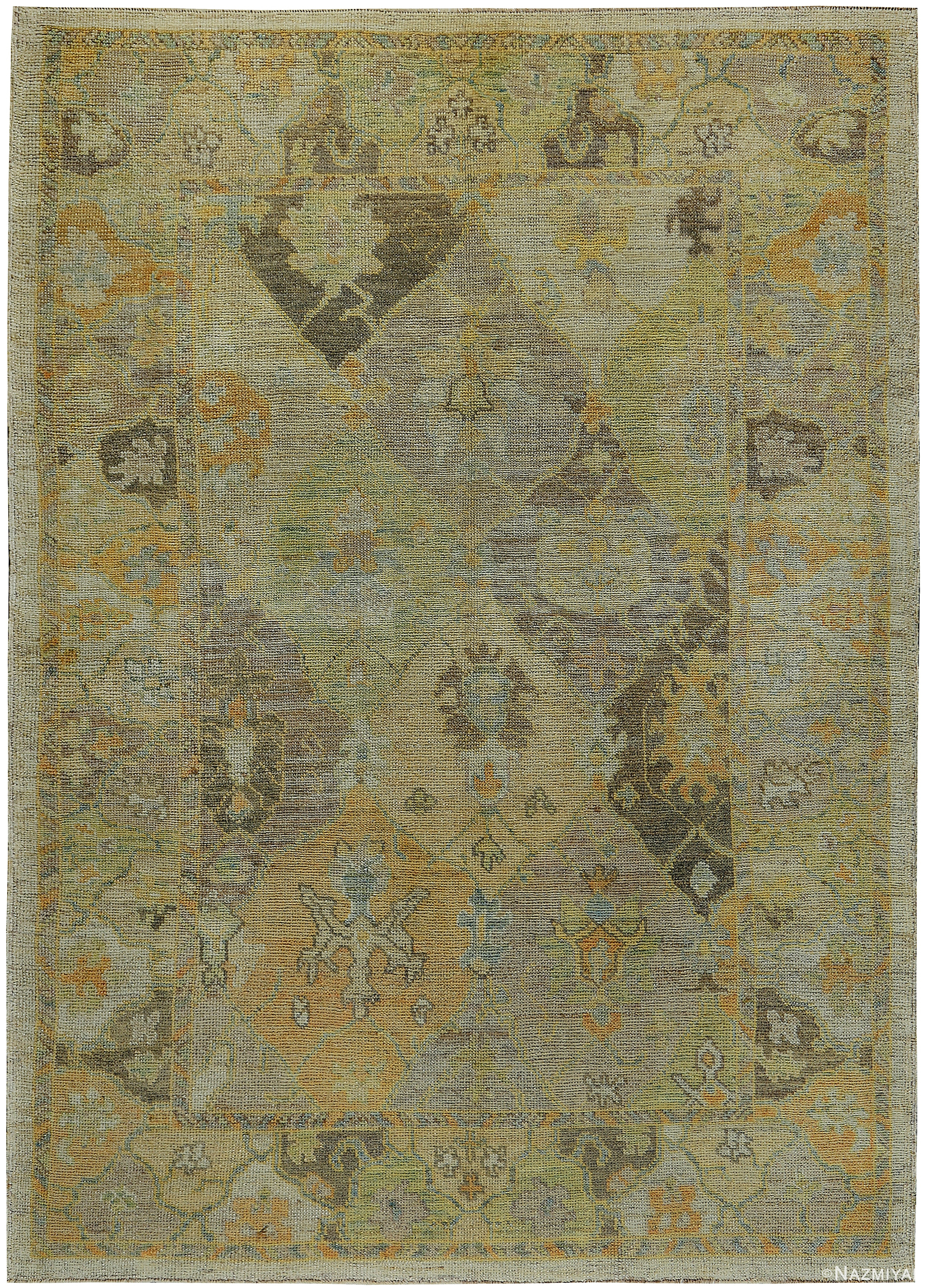 Decorative Garden Design Modern Turkish Oushak Rug 60425 by Nazmiyal NYC