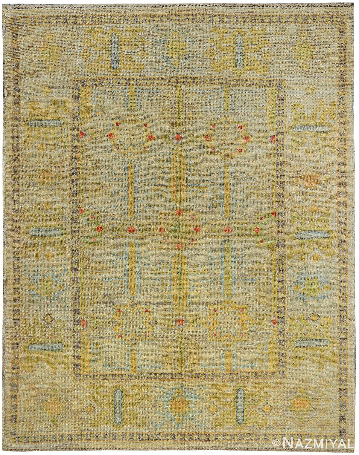 Geometric Design Modern Turkish Oushak Rug 60422 by Nazmiyal NYC