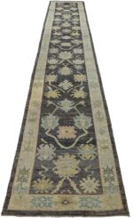 Whole View Of Charcoal Background Floral Turkish Oushak Runner Rug 60419 by Nazmiyal NYC