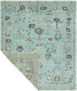 Top View Of Blue Background Modern Turkish Oushak Rug 60500 by Nazmiyal NYC
