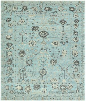Blue Background Modern Turkish Oushak Rug 60500 by Nazmiyal NYC