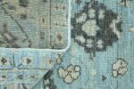 Close Up Blue Background Modern Turkish Oushak Rug 60500 by Nazmiyal NYC