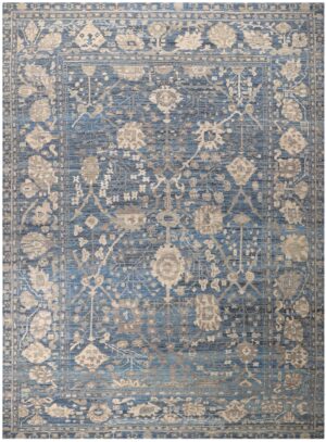 Decorative Beige and Blue Modern Turkish Oushak Rug 60504 by Nazmiyal NYC