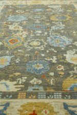 Details Floral Green Modern Turkish Oushak Rug 60505 by Nazmiyal NYC