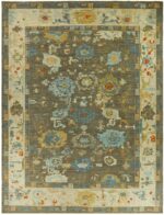 Floral Green Modern Turkish Oushak Rug 60505 by Nazmiyal NYC