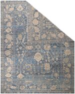 Top View Of Decorative Beige and Blue Modern Turkish Oushak Rug 60504 by Nazmiyal NYC