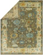 Top View Of Floral Green Modern Turkish Oushak Rug 60505 by Nazmiyal NYC