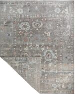 Top View Of Grey Blue Modern Turkish Oushak Rug 60501 by Nazmiyal NYC