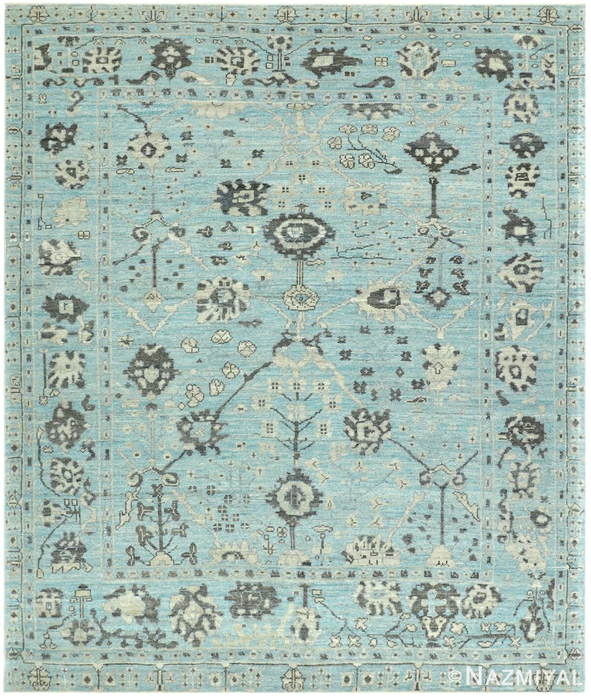 Blue Background Modern Turkish Oushak Rug 60500 by Nazmiyal NYC