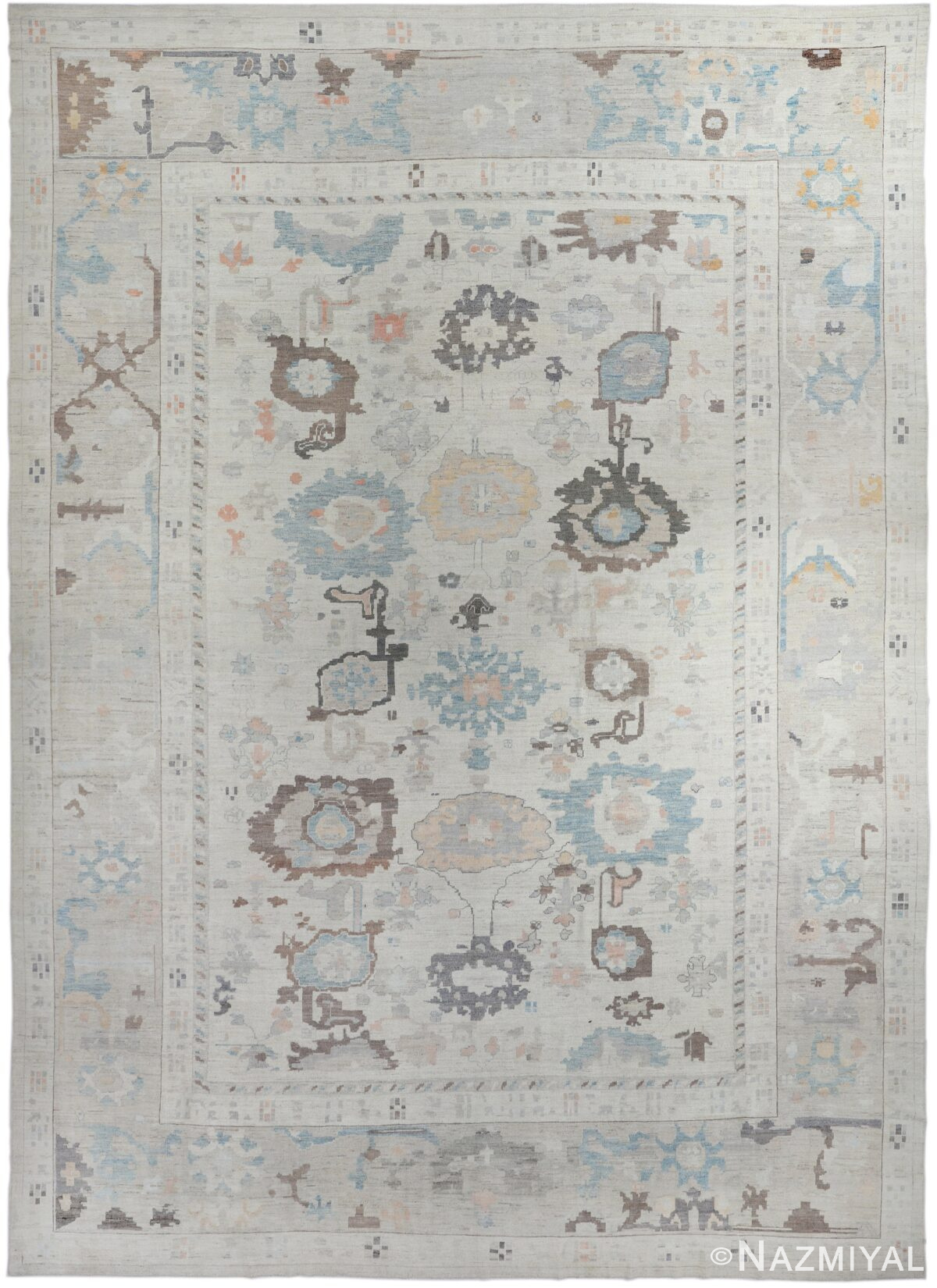 Floral Design Cream Modern Turkish Oushak Rug 60506 by Nazmiyal NYC