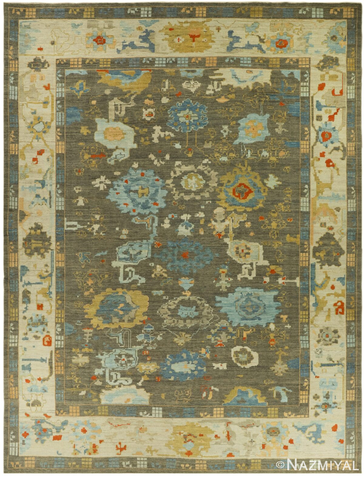 Floral Green Modern Turkish Oushak Rug 60505 by Nazmiyal NYC
