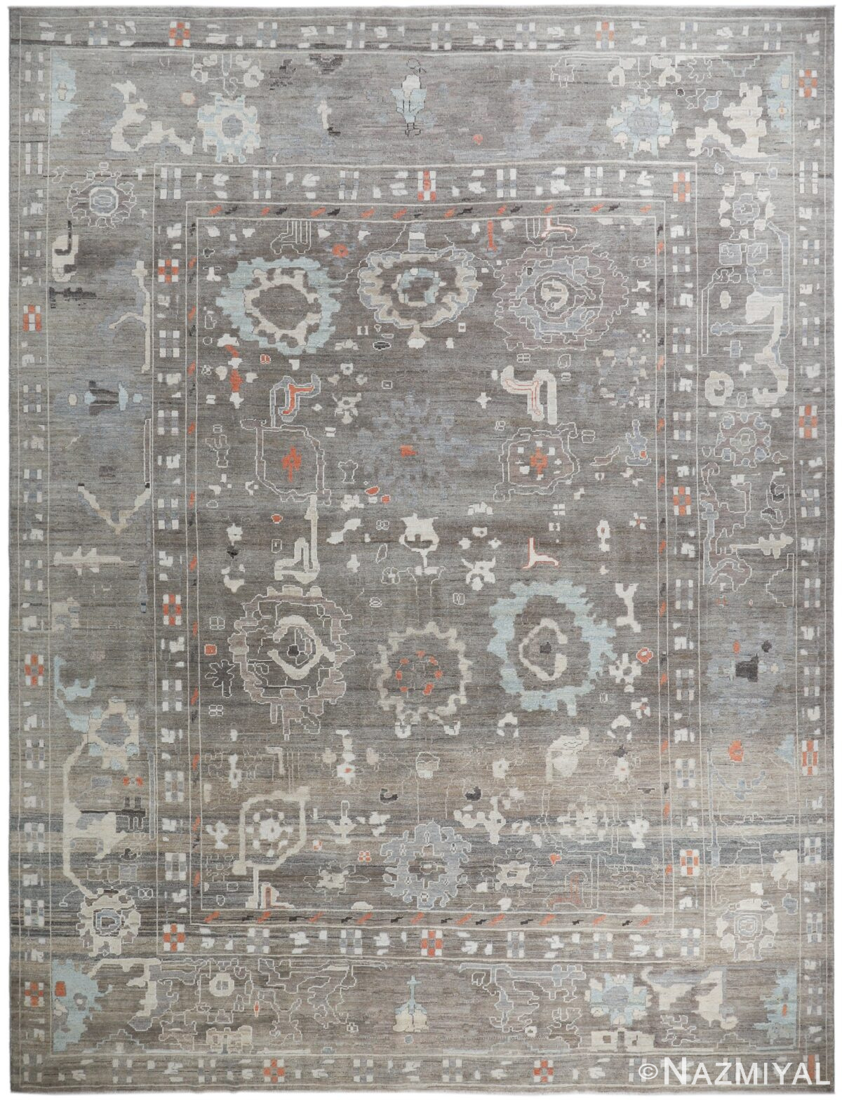 Grey Blue Modern Turkish Oushak Rug 60501 by Nazmiyal NYC