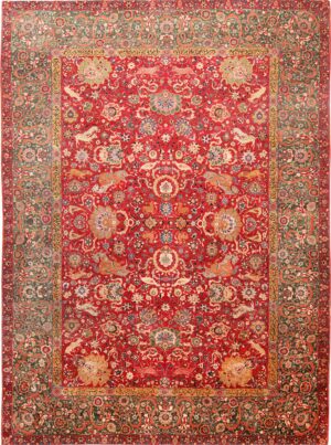 Antique Persian Animal Design Tabriz Area Rug #70868 by Nazmiyal Antique Rugs