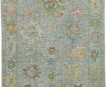 Close Up Of Green Modern Turkish Oushak Rug 60514 by Nazmiyal NYC