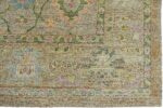 Corner Of Floral Green Modern Turkish Oushak Rug 60512 by Nazmiyal NYC