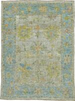 Floral Grey And Blue Modern Turkish Oushak Rug 60513 by Nazmiyal NYC